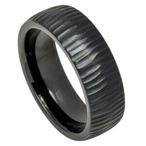 Ridge design black tungsten ring semi domed ring